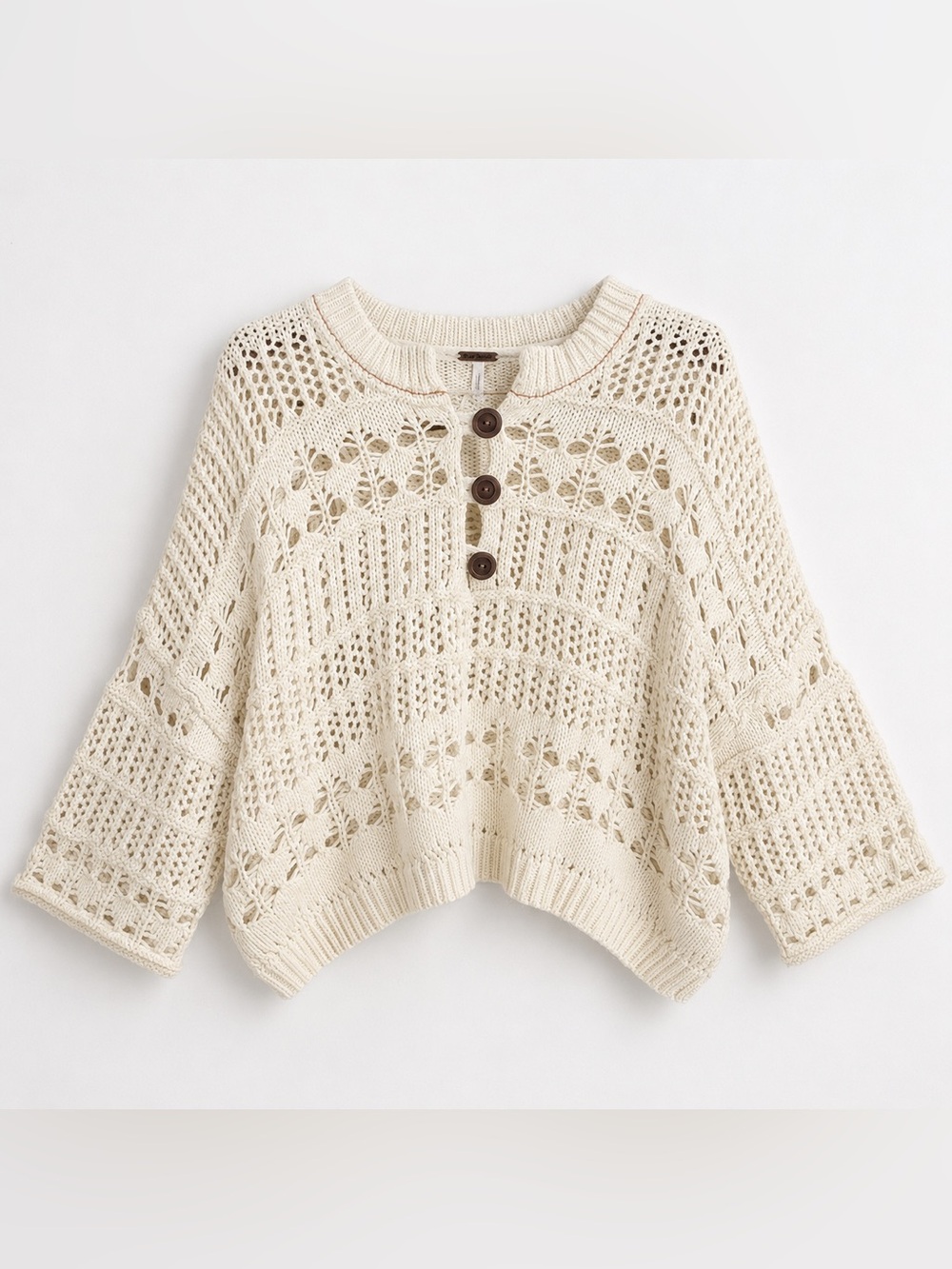 Free People Dreams Tonight Ivory Open Knit Crop Sweater M